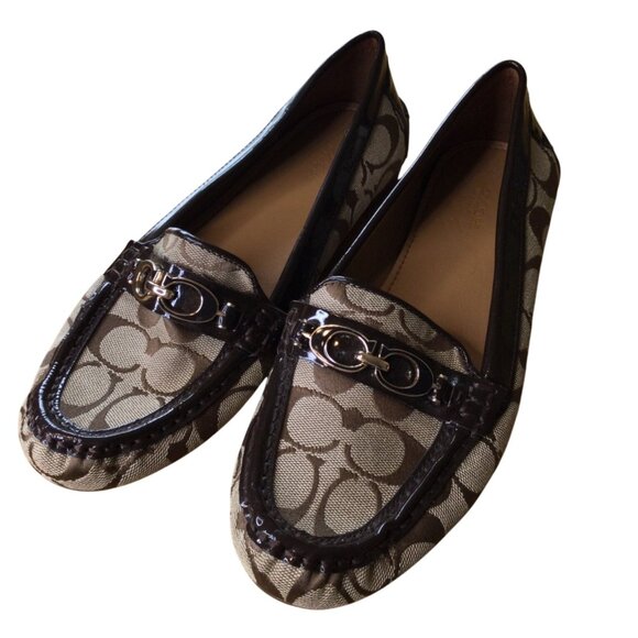 Coach Womens Fortunata Signature C Logo Canvas Loafers Brown & Tan Size 9B - Picture 1 of 10
